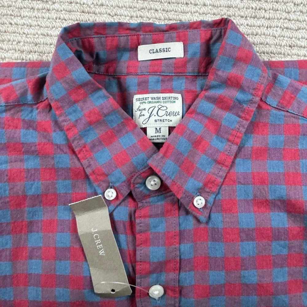 J. Crew Button Down Shirt Mens M Red Blue Gingham Secret Wash Preppy Classic New